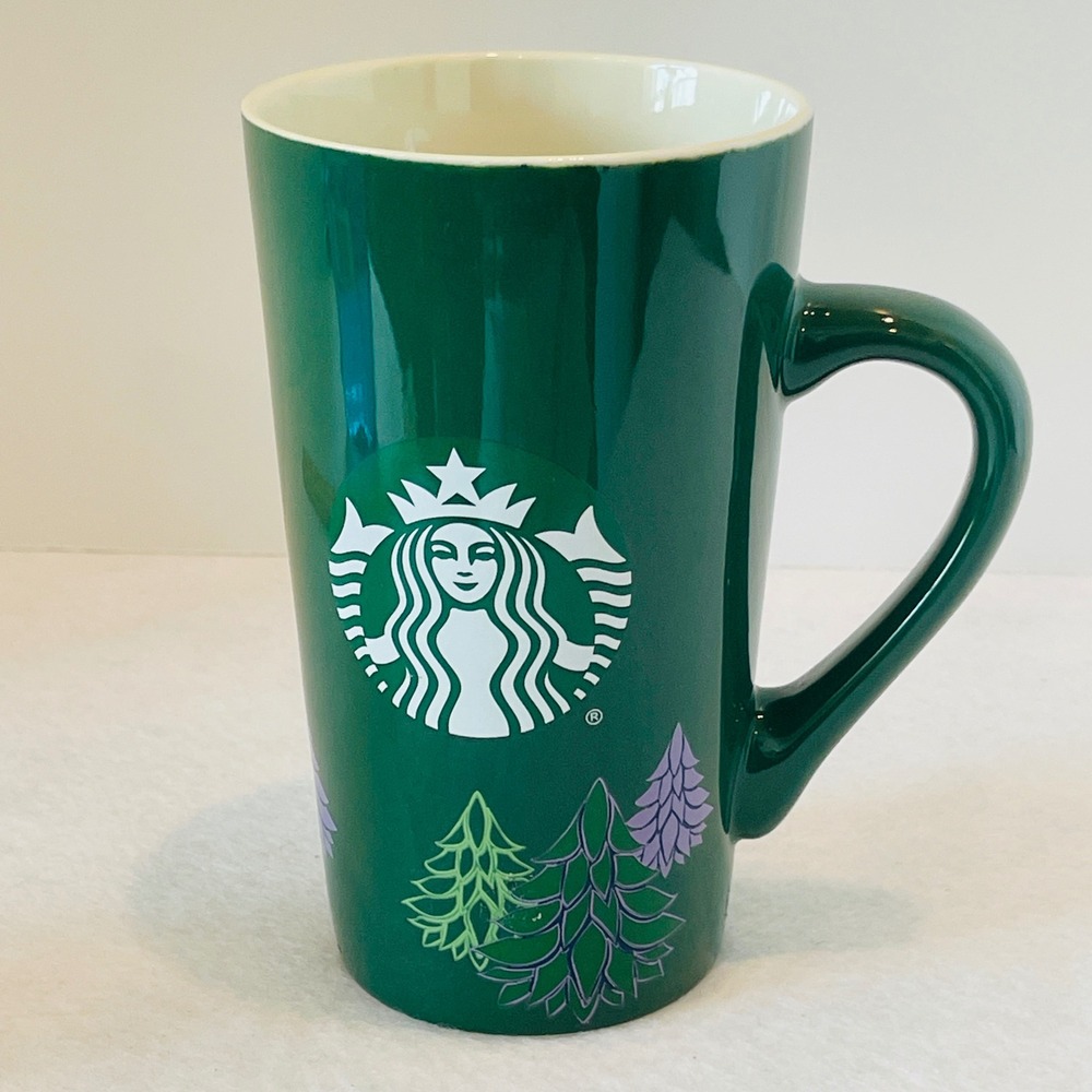 Starbucks 2020 Holiday‎ Forest Green Siren Logo Christmas Trees Ceramic Mug 16oz